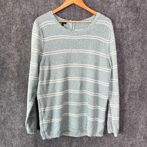 Talbots Sweater Womens XL Blue White Striped Open Knit Casual‎ Coastal Pullover
